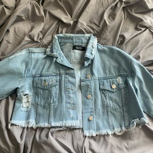 Cropped distressed jean jacket